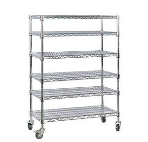 Wire shelving trolley with shelf bins